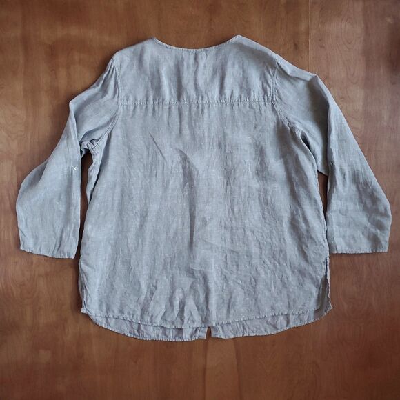 Tahari 100% Linen Tunic Top Sz 2X Button Front Roll Tab Sleeve Light Sage Green - Picture 5 of 9